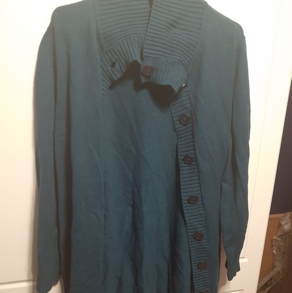Long Teal Belted Sweater